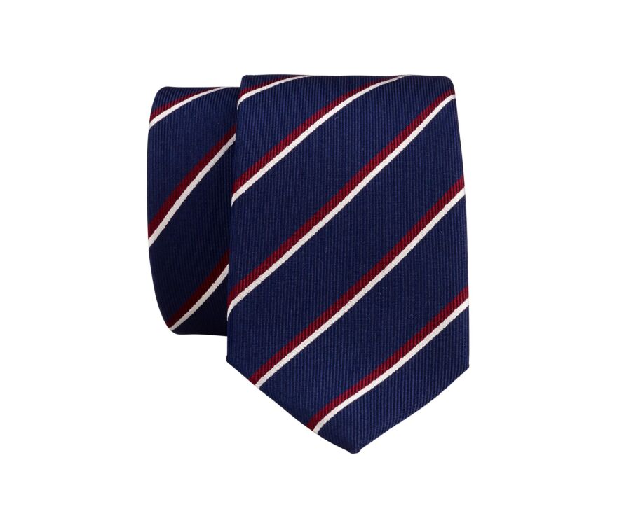 Corbata de Seda a Rayas Azul Marino, Rojo y Crudo