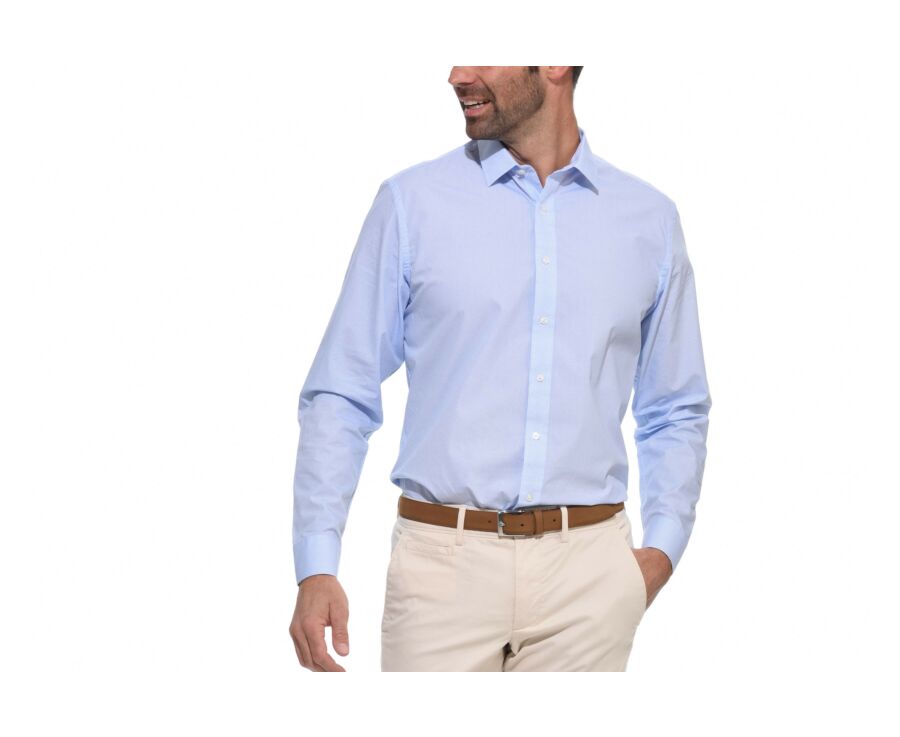 Camisa blanca estampada con motivos azules - Cuello francés - OSCAR