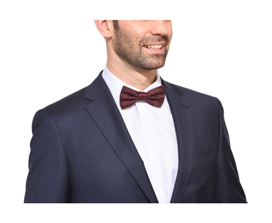 Pajarita de seda con micropuntos Burdeos y Celeste