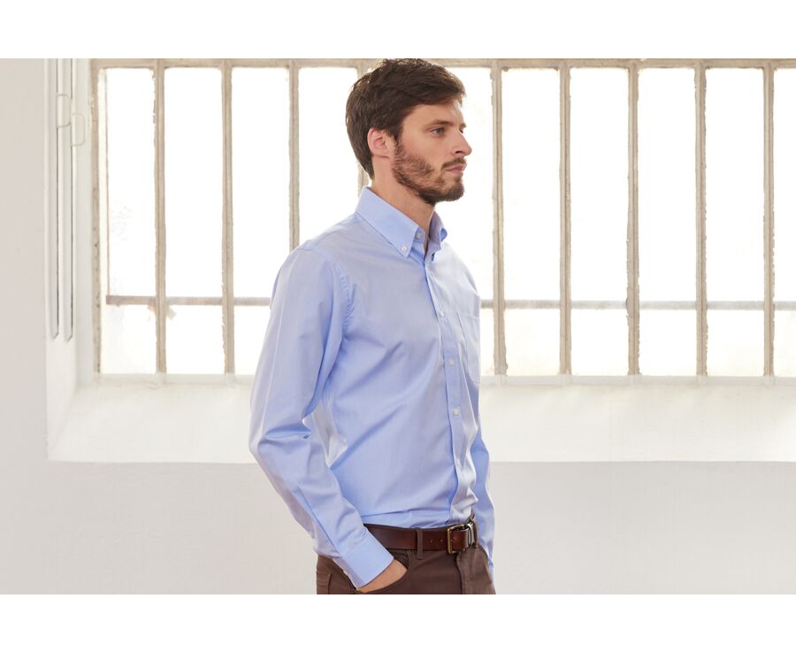 Camisa de algodón celeste - Cuello americano - TOMMY