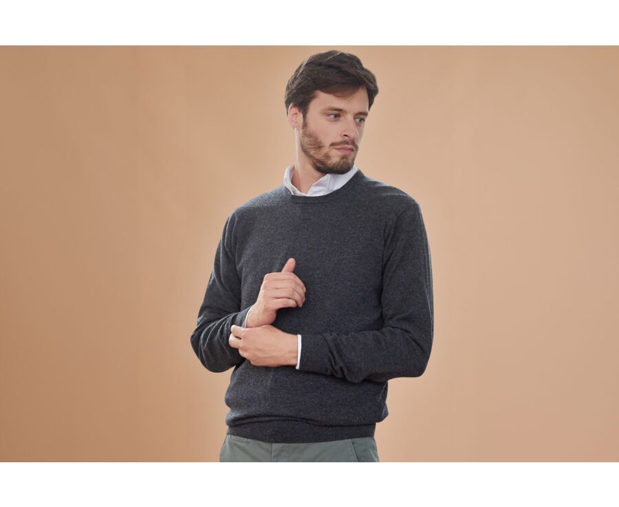 Jersey de lana con cuello redondo Gris Antracita moteado para hombre - CONAN