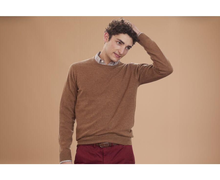 Jersey de lana con cuello redondo Avellana Moteado de hombre  - CONAN