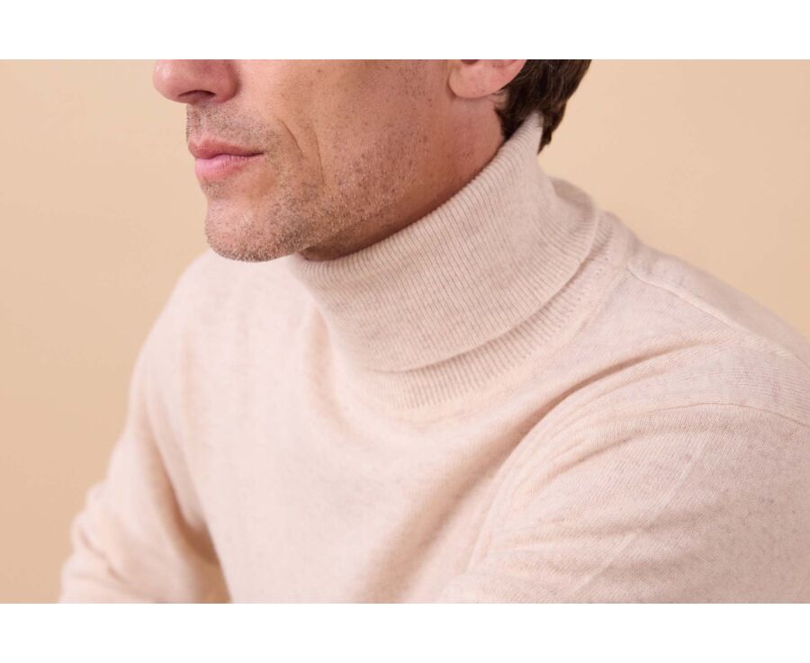 Jersey de hombre con cuello alto de lana – Beige claro jaspeado - EMERIC