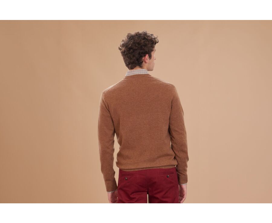 Jersey de lana hombre con cuello en V Avellana Moteado - ELIAN