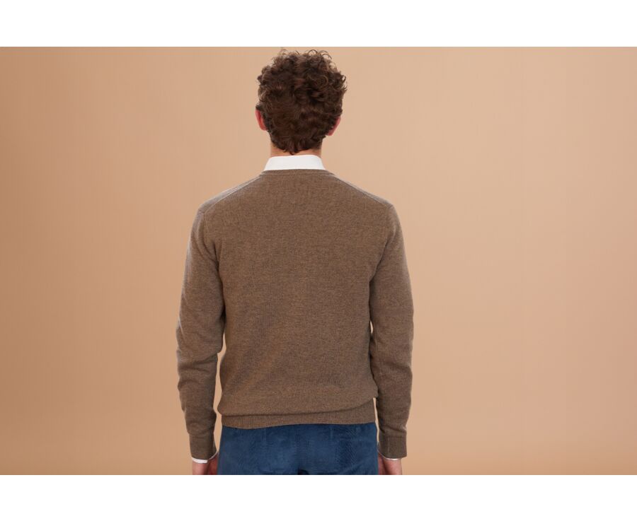 Jersey de lana para hombre con cuello de pico Topo Gris moteado - ELIAN