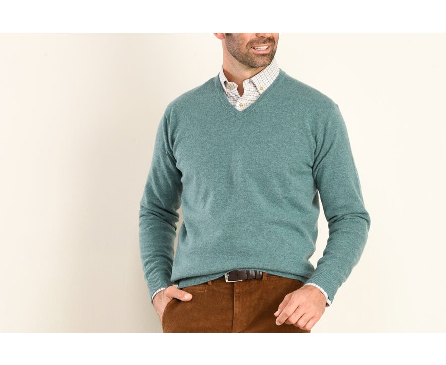 Jersey de lana para hombre con cuello en V Verde escandinavo moteado - ELIAN