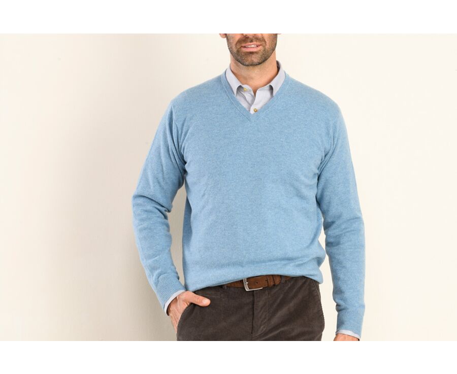 Jersey de lana para hombre con cuello en V Azul Escandinavo moteado - ELIAN