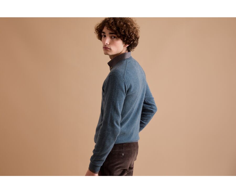 Jersey de lana hombre con cuello en V Verde Moteado - ELIAN