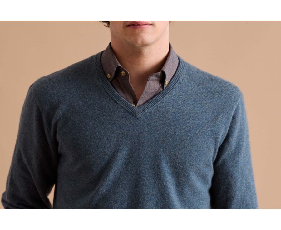 Jersey de lana hombre con cuello en V Verde Moteado - ELIAN