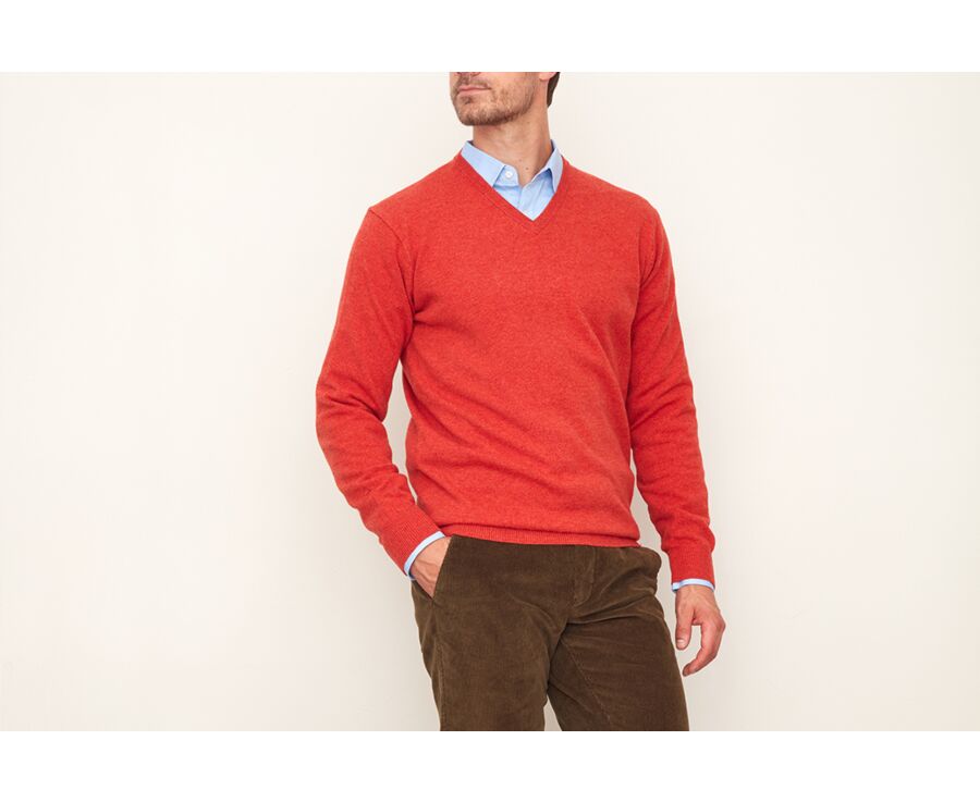 Jersey de lana para hombre con cuello en V Fuego moteado - ELIAN
