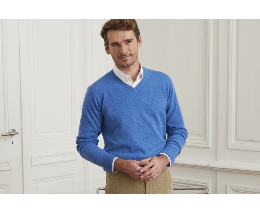 Jersey de lana hombre con cuello en V Mar Azul - ELIAN