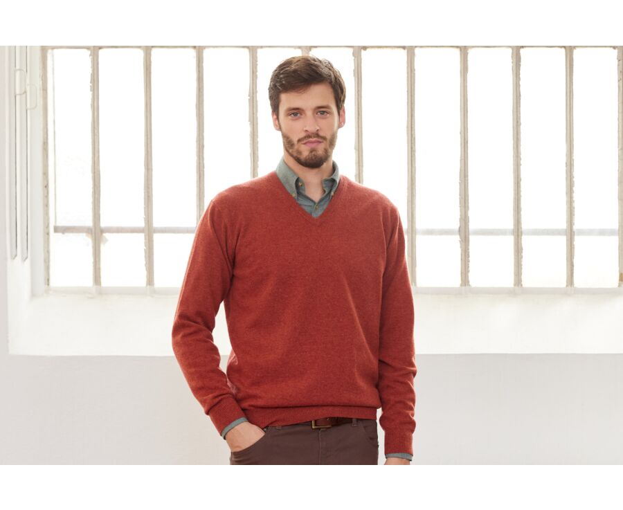 Jersey de lana hombre con cuello en V Especia Moteado - ELIAN