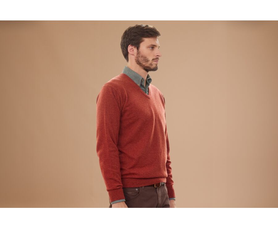 Jersey de lana hombre con cuello en V Especia Moteado - ELIAN