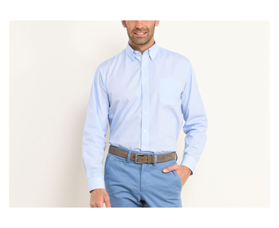 Camisa blanca estampada con motivos azules - Cuello francés - NESTOR