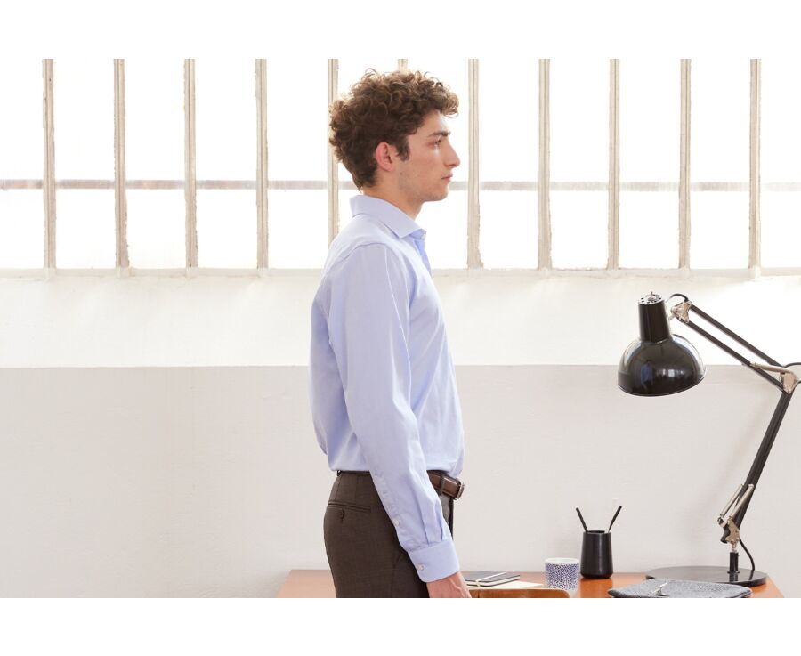 Camisa de sarga de algodón Azul - Cuello italiano - CLAUDIO