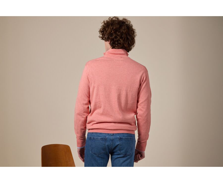 Jersey fino de hombre de algodón orgánico/cachemira con cuello con cremallera, Naranja Jaspeado - VLAD