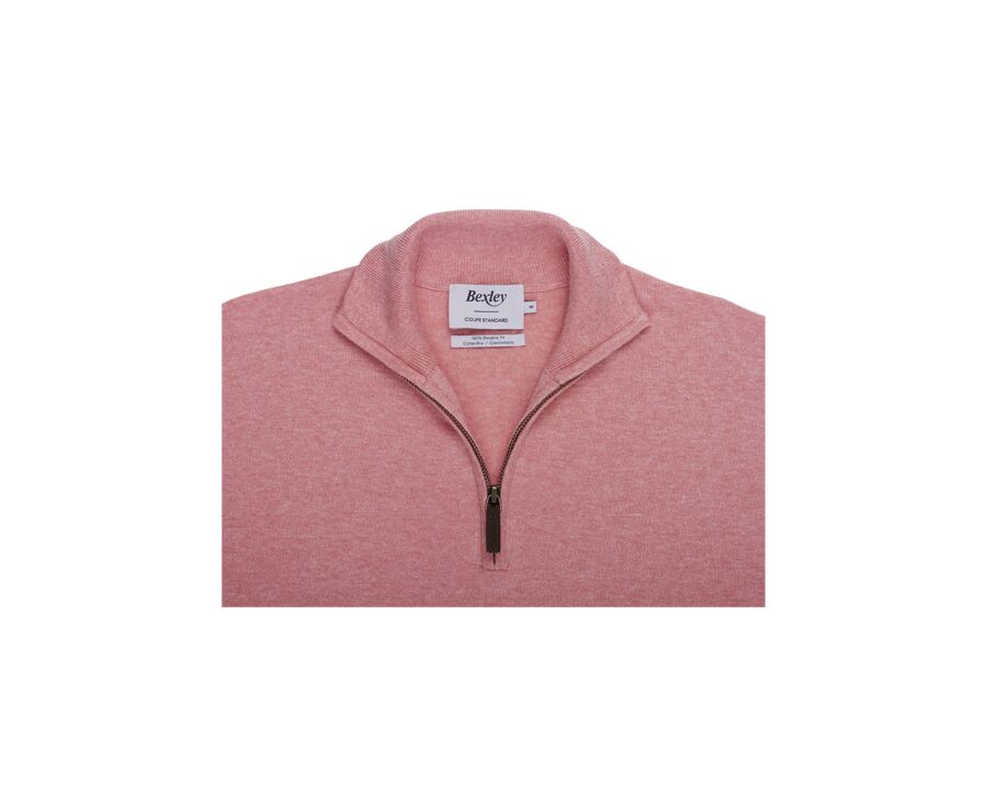 Jersey fino de hombre de algodón orgánico/cachemira con cuello con cremallera, Naranja Jaspeado - VLAD