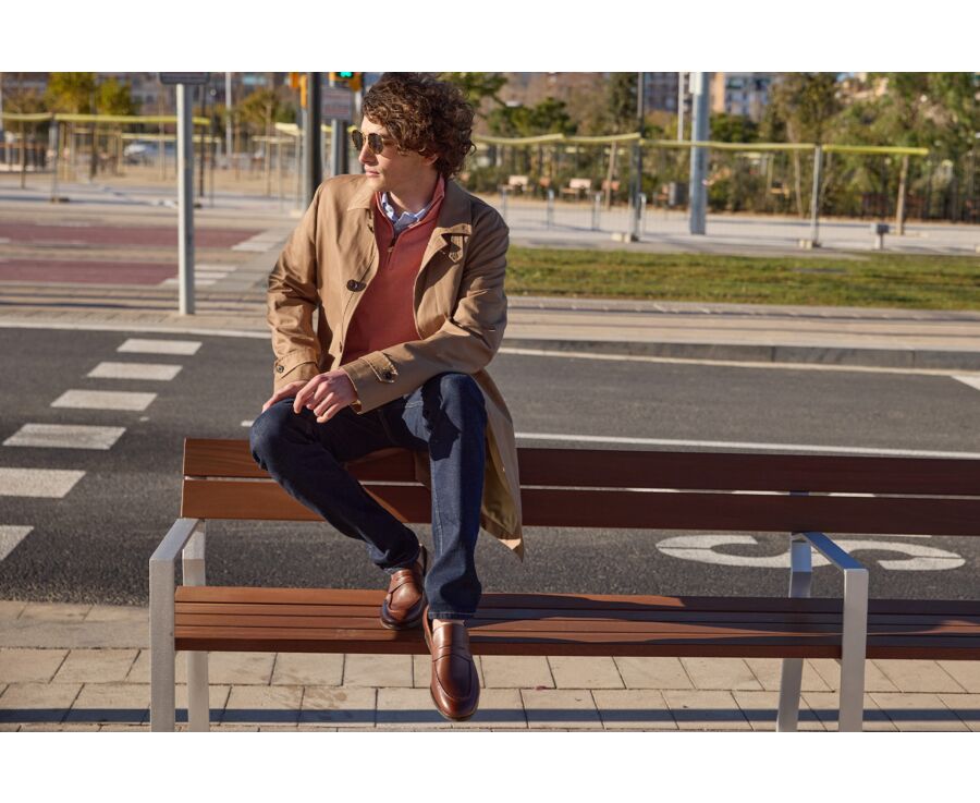 Jersey fino de hombre de algodón orgánico/cachemira con cuello con cremallera, Naranja Jaspeado - VLAD