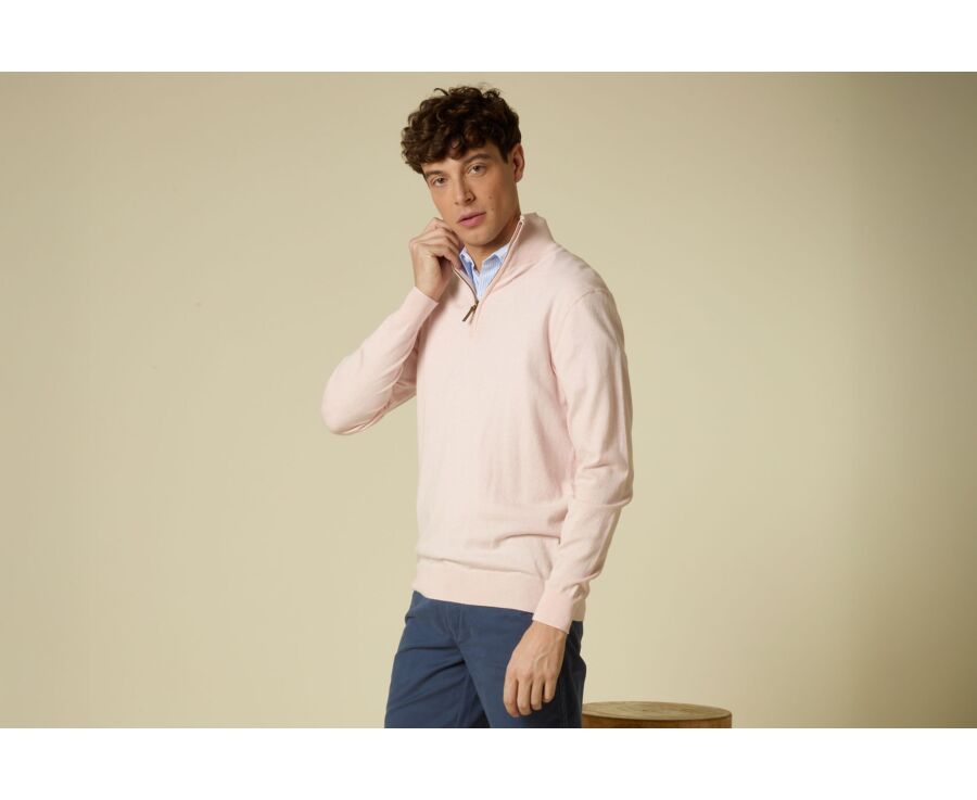 Jersey fino de algodón orgánico/cachemira - Rosa claro jaspeado - VLAD