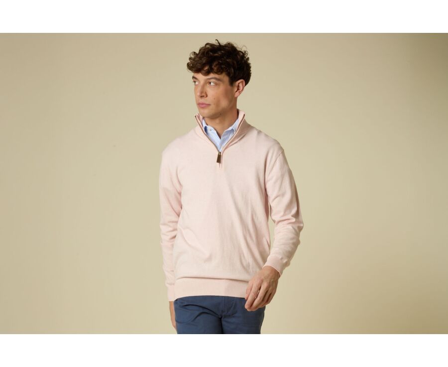 Jersey fino de algodón orgánico/cachemira - Rosa claro jaspeado - VLAD