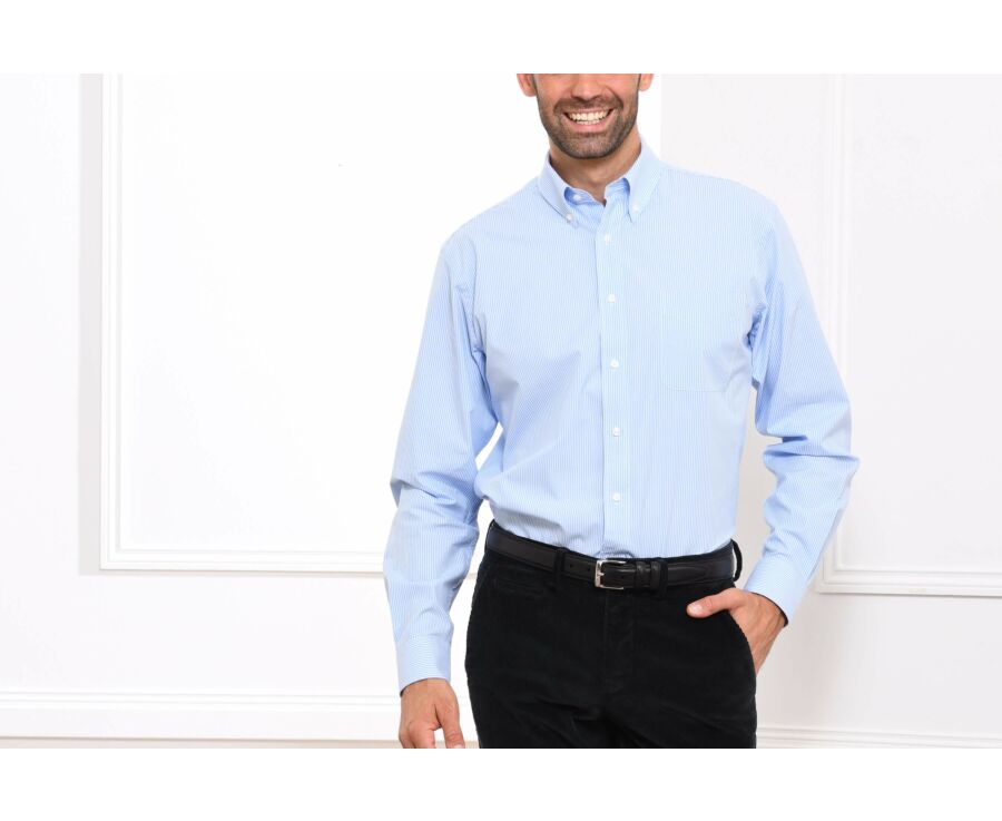 Camisa de algodón Azul con rayas blancas - QUINCY