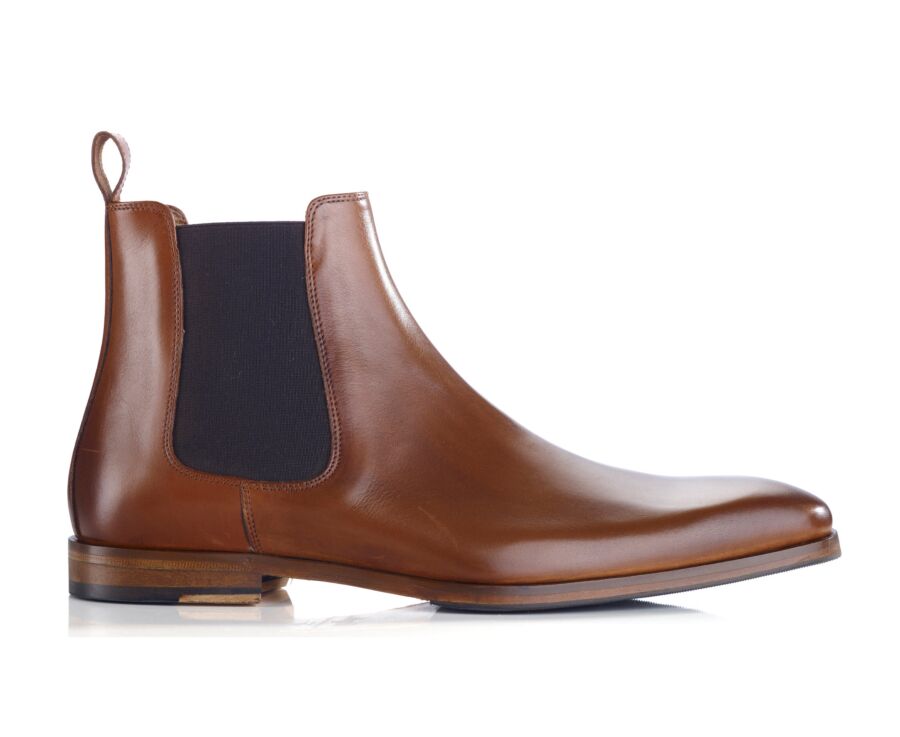 Botines Chelsea de piel para hombre Coñac patinado - BERGAME PATIN