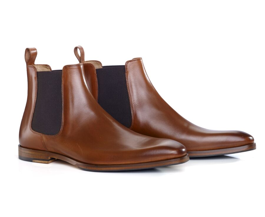 Botines Chelsea de piel para hombre Coñac patinado - BERGAME PATIN