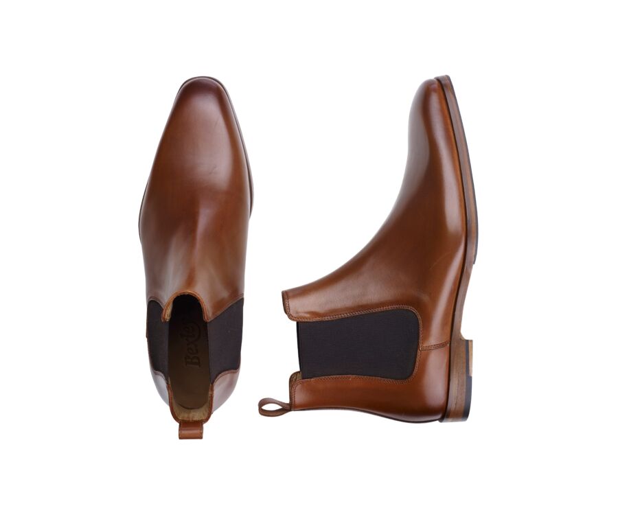 Botines Chelsea de piel para hombre Coñac patinado - BERGAME PATIN