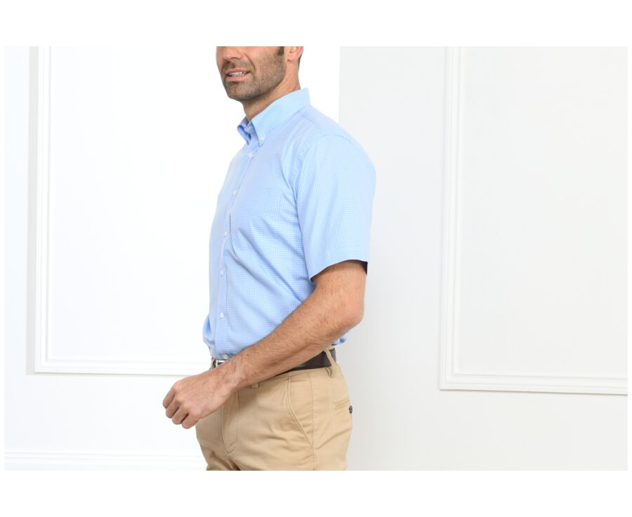 Camisa Azul con finos cuadros blancos - Bolsillo - CLAYN MC