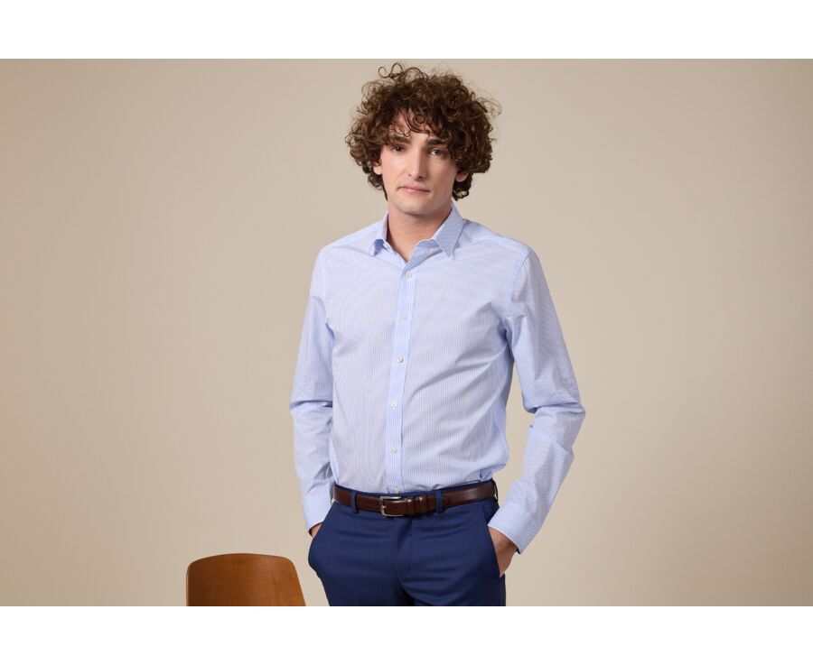 Camisa de algodón a rayas Celeste y Blanco - MAXIMILIEN
