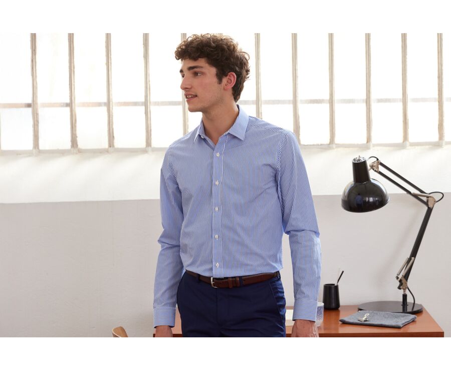 Camisa de algodón a rayas azules y blancas - MAXIMILIEN