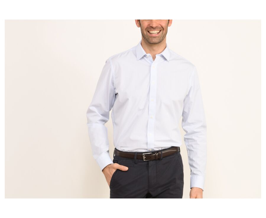 Camisa de algodón blanca con finos cuadros azules - BONIFACE