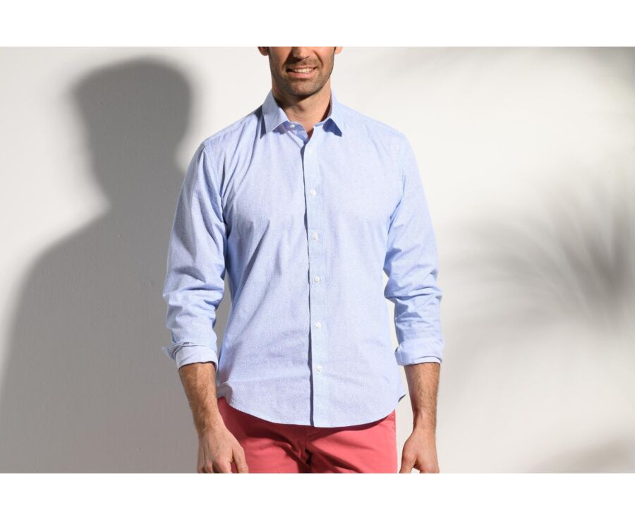 Camisa de algodón blanca con motivos azules - Cuello francés - THIBERT