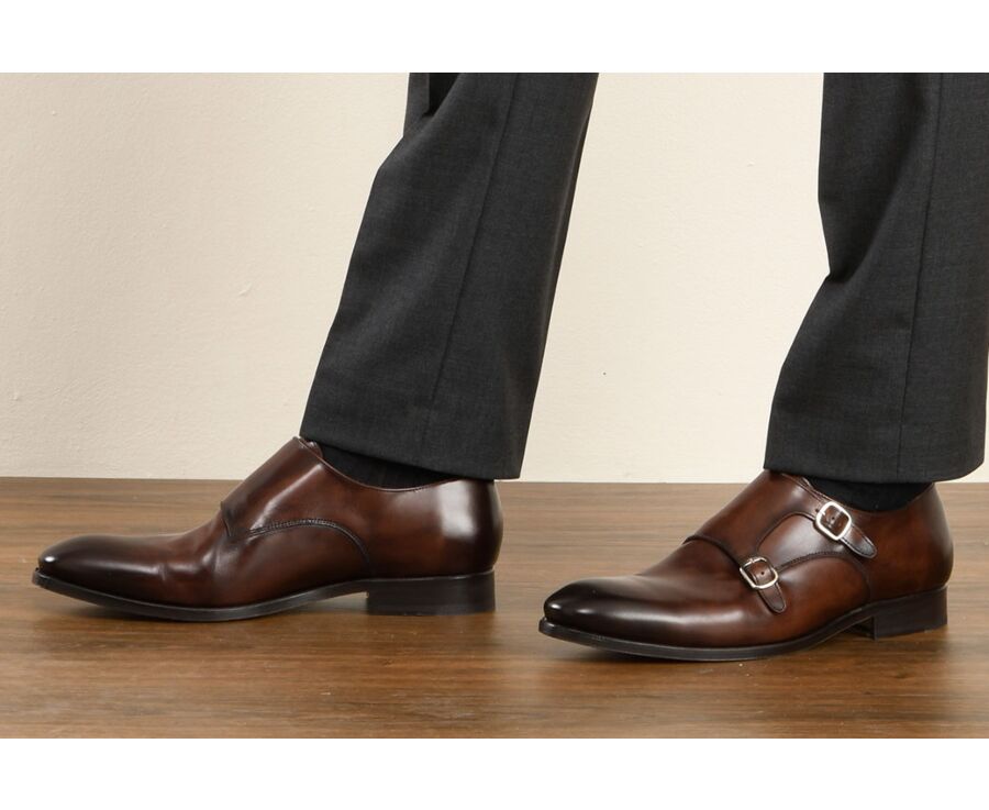 Zapatos de hombre con doble hebilla Chocolate patinado - CHIGWELL
