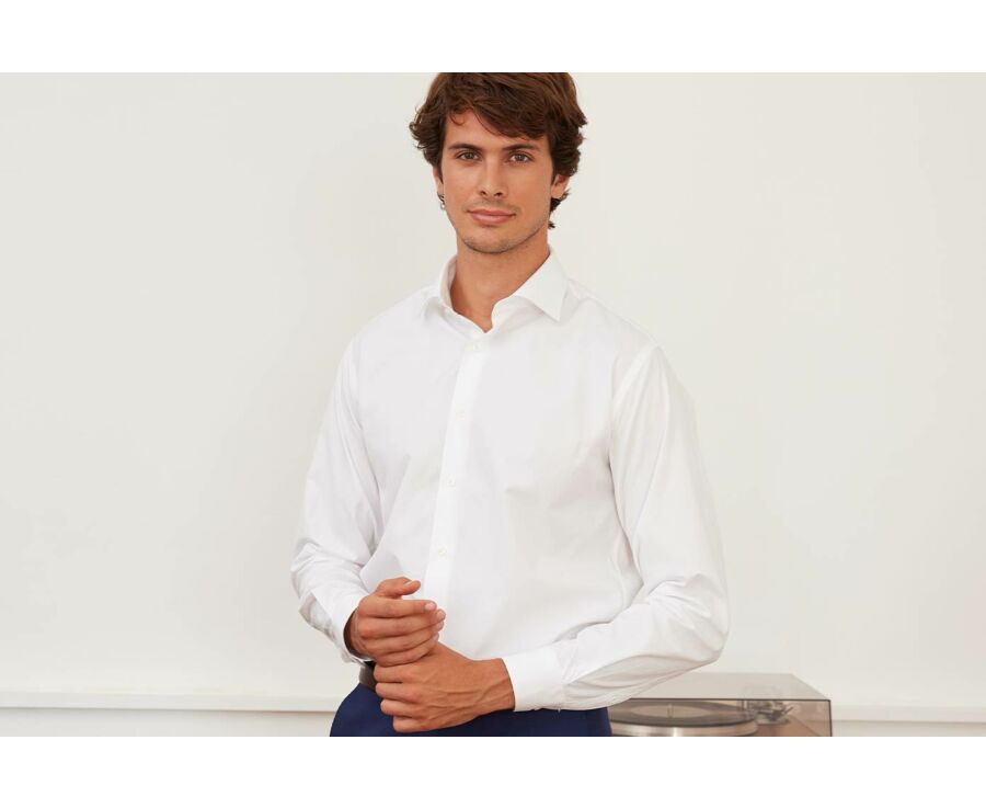 Camisa de popelina de algodón blanca - Cuello italiano - LUDOVICO CLASSIC