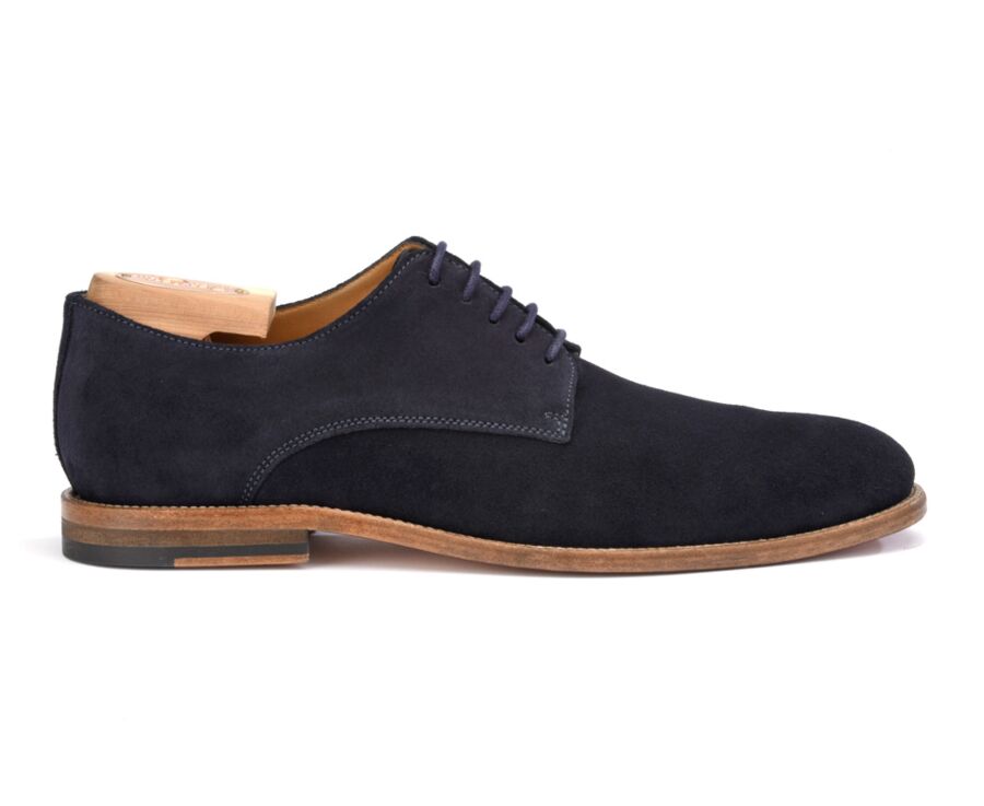 Zapatos derby de hombre terciopelo Azul marino con suela de cuero - HILPERTON