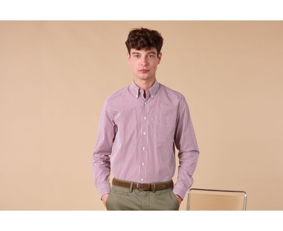 Camisa de popelina para hombre – Cuadros Burdeos y Blanco - MARLON