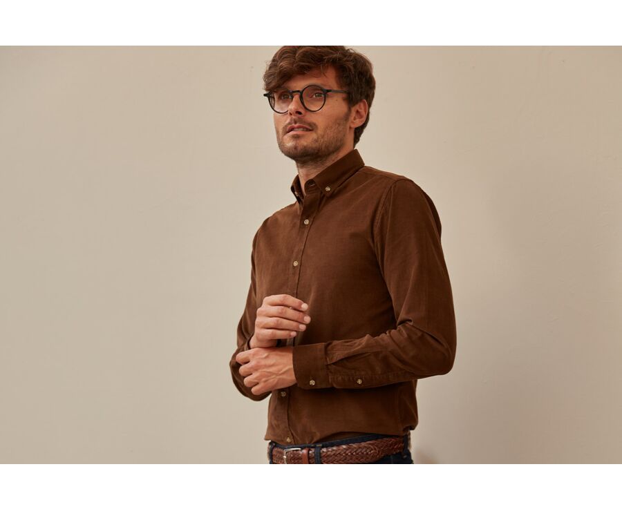 Camisa de terciopelo Chocolate - Cuello americano - WAYNE