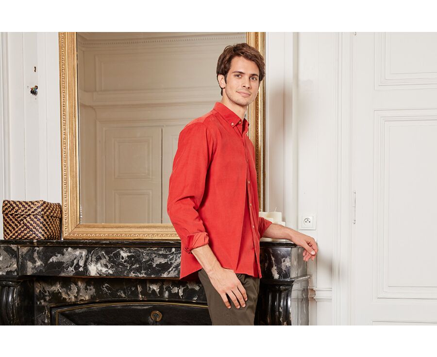 Camisa de terciopelo Rojo fuego  - Cuello americano - WAYNE