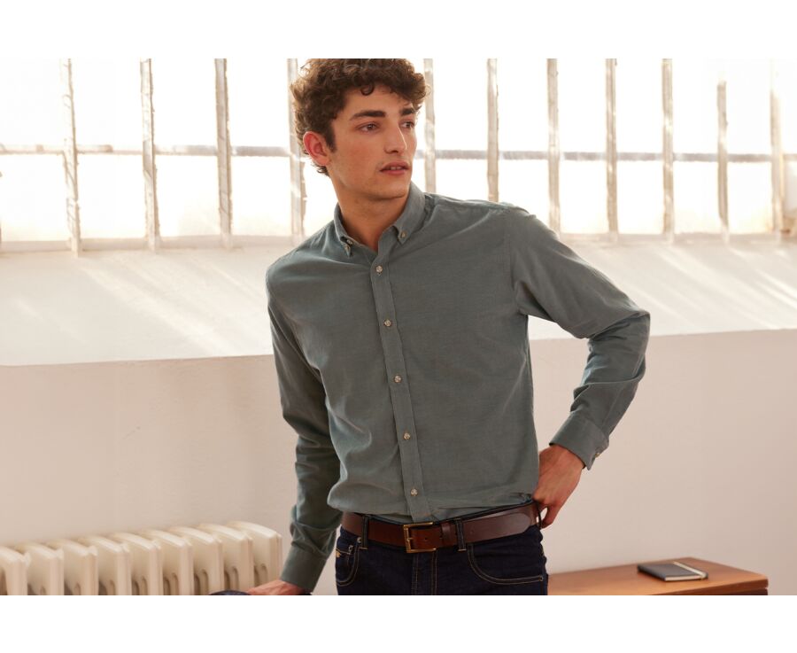 Camisa de terciopelo Verde tila - Cuello americano - WAYNE