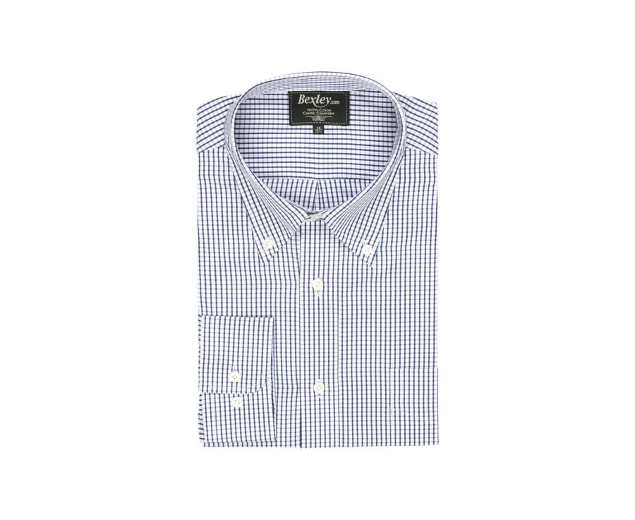 Camisa de algodón blanca con cuadros azul marino Bolsillo Scott | Bexley