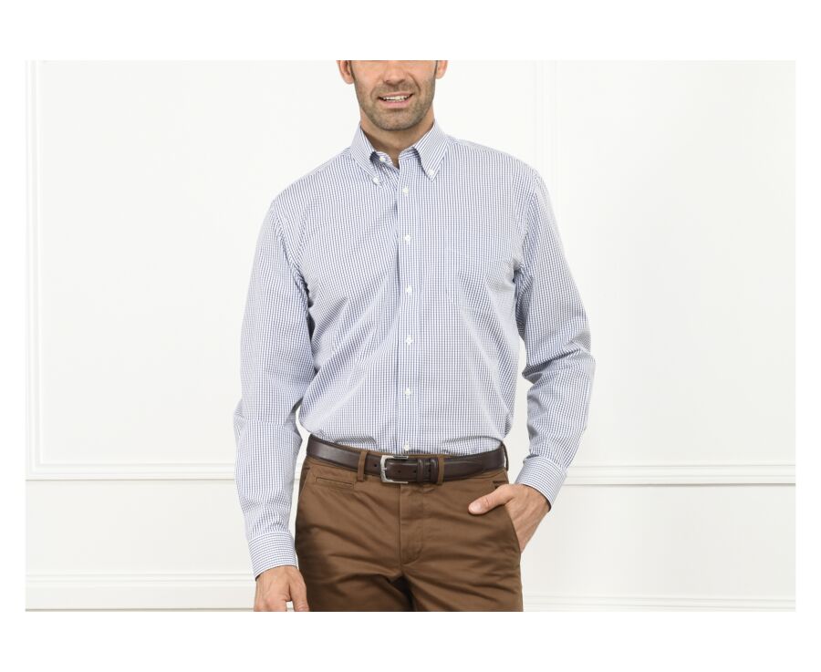 Camisa de algodón blanca con cuadros azul marino - Bolsillo - SCOTT