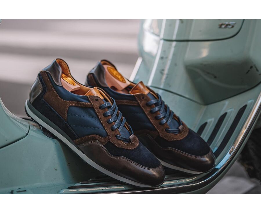 Zapatillas de hombre de terciopelo Chocolate y Azul marino - CORUNNA