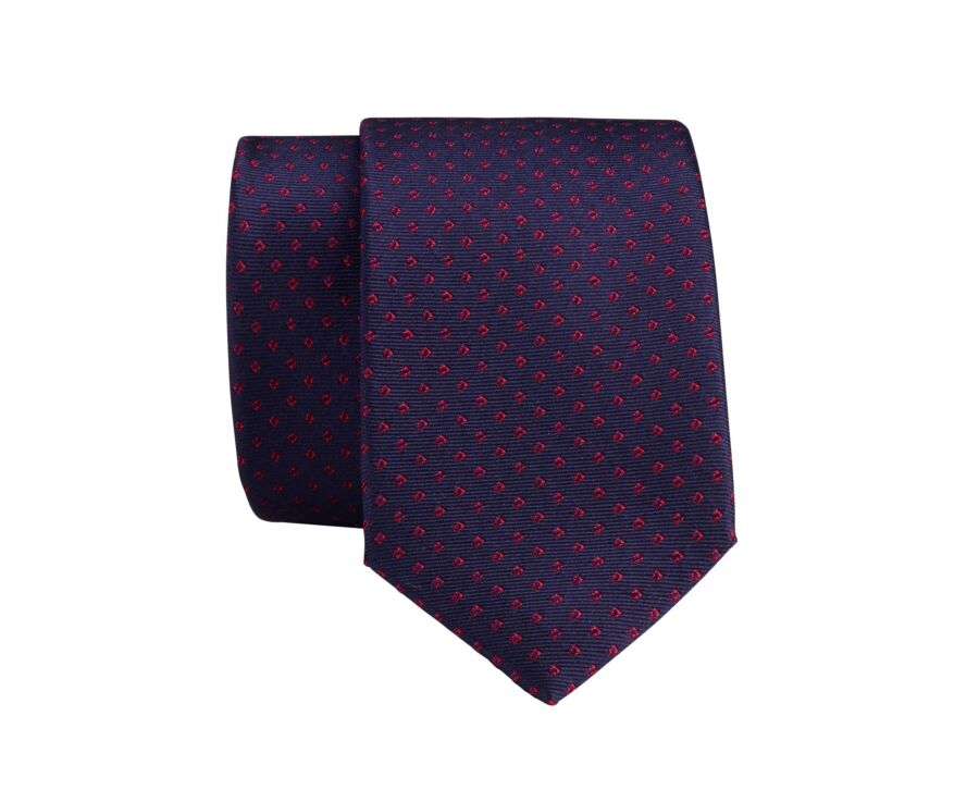 Corbata de Seda con Estampado de Cuadros Azul Marino y Rojo
