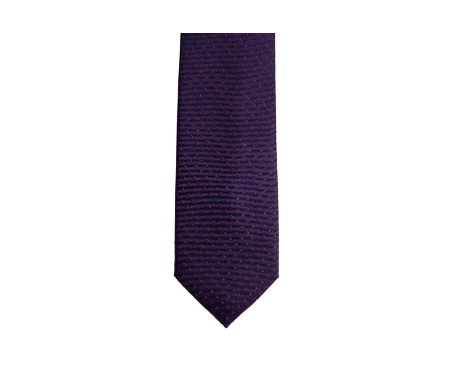Corbata de Seda con Estampado de Cuadros Azul Marino y Rojo