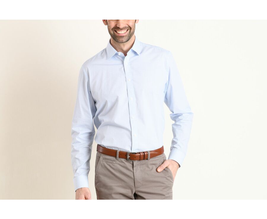 Camisa de algodón blanca estampada con motivos azules - Cuello francés - VALÉRIEN