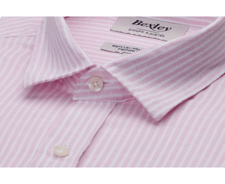 Camisa de algodón y lino a rayas rosa y blanco - EDIBERT