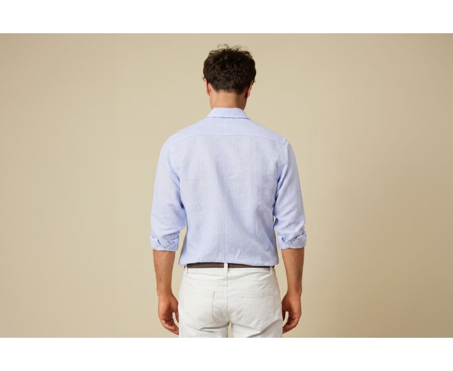 Camisa de algodón y lino con rayas Celeste y blanco - EDIBERT