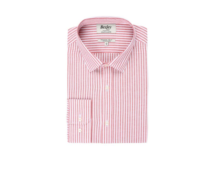 Camisa de algodón y lino con rayas coral y blancas Edibert | Bexley