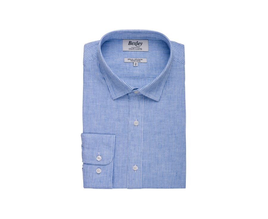 Camisa de algodón y lino Azul y Borde blanco - EDIBERT